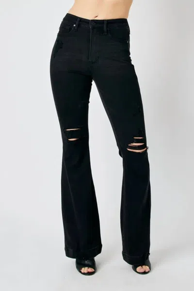 Judy Blue High Waist Tummy Control Destroy Flare Jean In Black