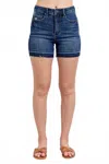 Judy Blue High Waist Tummy Control Destroy Release Hem Denim Short In Dark Wash