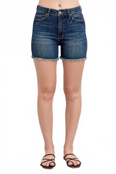 Judy Blue High Waist Tummy Control Fray Hem & Shield Back Pockets Denim Short In Blue