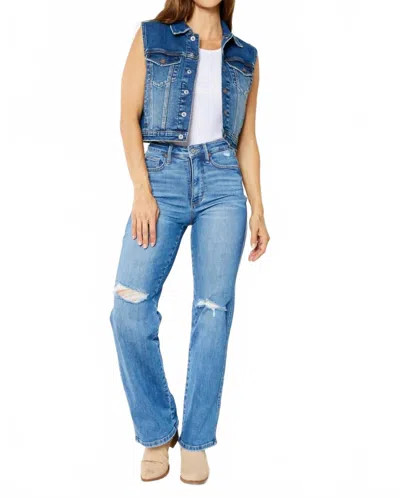 Judy Blue High Waist Tummy Control Knee Destroy Straight Jeans In Blue