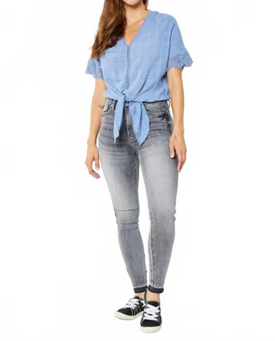 Judy Blue High Waist Tummy Control Release Hem Skinny Jeans In Denim In Multi