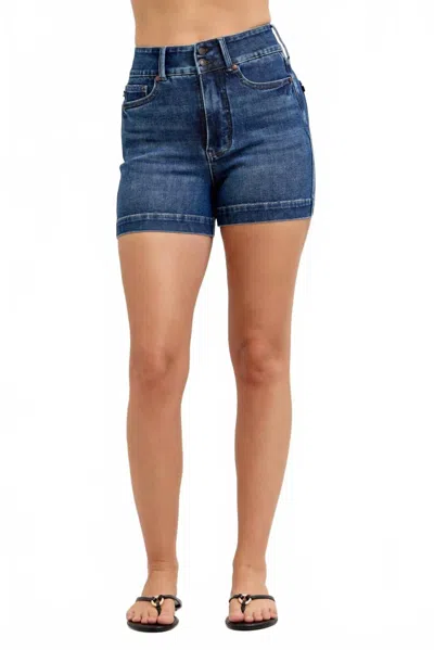 Judy Blue High Waist Tummy Control Slim Denim Shorts In Dark Wash In Blue