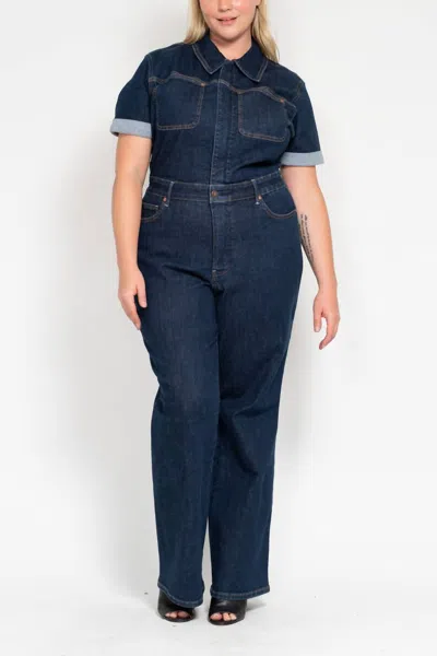Judy Blue High Waist Tummy Control Straight Jeans Jumpsuit In Dark Wash In Blue