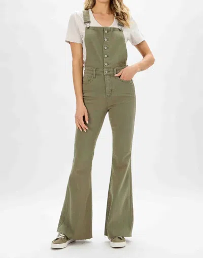 Judy Blue High Waist Tummy Control W/ Release Hem Retro Flare Overall Jeans In Sage In Animal Print