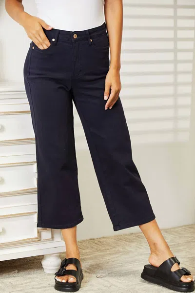 Judy Blue High Waist Tummy Control Wide Crop Leg Jeans In Navy In Blue