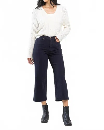 Judy Blue High Waist Tummy Control Wide Leg Crop Jeans In Garment Dyed Navy In White