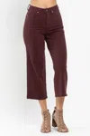Judy Blue High Waist Tummy Control Garment Dyed Wide Crop In Brown In Brown