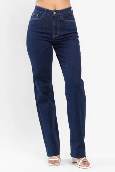 JUDY BLUE HIGH WAIST VINTAGE & BACK DARTS DETAIL STRAIGHT DENIM JEANS IN BLUE
