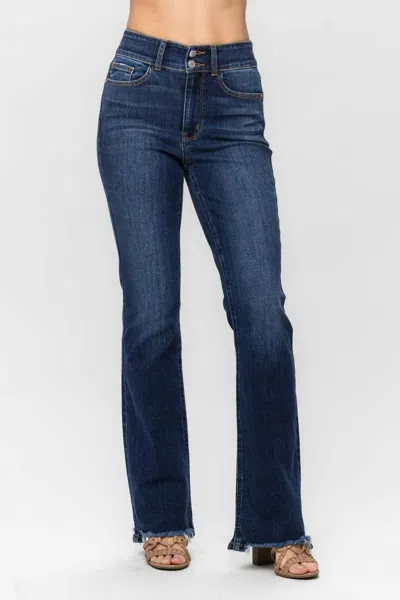 Judy Blue High Waist Vintage Frayed Hem Bootcut Jean In Dark Wash In Blue