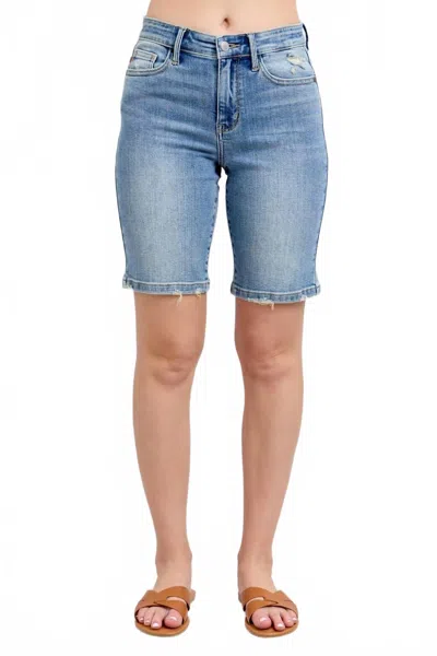 Judy Blue High Waist Vintage Wash Bermuda Denim Short In Medium Wash In Blue