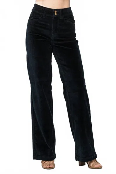 Judy Blue High Waist Wide Leg Corduroy Trousers In Emerald In Black
