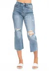 Judy Blue High Waist Wide Leg Crop Distressing Jean In Blue In Blue