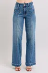 Judy Blue High Waist Wide Leg Jean With Star In Medium Wash In Blue