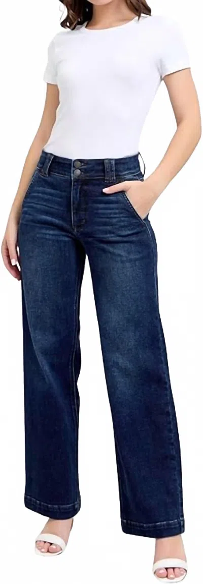 Judy Blue High Waist Wide Leg Jeans In Dark Blue