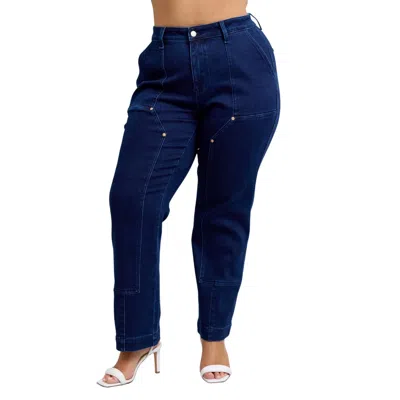 Judy Blue High Waist Work Wear Knee Patch Straight Jeans In Blue