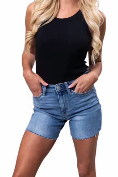 Judy Blue High Waisted Cut Off Shorts In Medium Wash In Multi