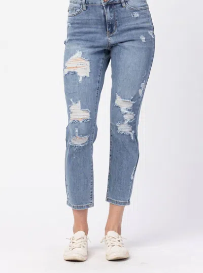 Judy Blue High Waisted Destroyed Boyfriend Jean In Medium Blue