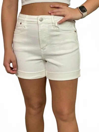 Judy Blue High Waisted Double Cuff Shorts In White In Neutral
