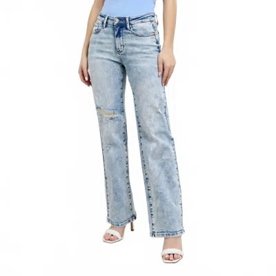 Judy Blue High Waisted Mineral Wash Destroy 90's Straight Leg Jeans In Light Blue