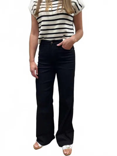 Judy Blue High Waisted Retro Wide Leg Cuffed Jeans In Black