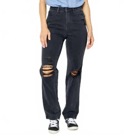 Judy Blue High Waisted Rigid Magic Destroyed Straight Leg Jeans In Black
