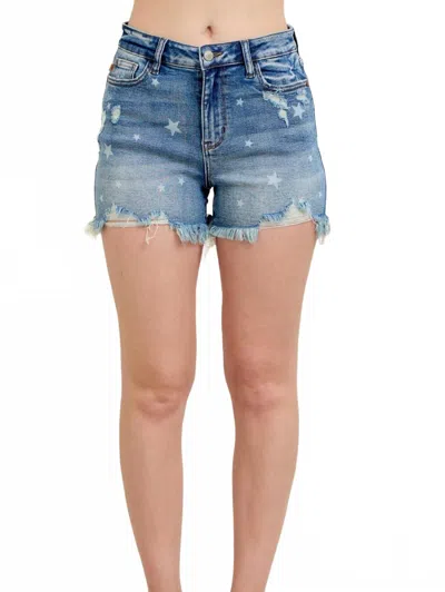 Judy Blue High Waisted Star Print Cut Off Destroy Shorts In Blue