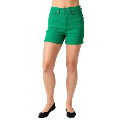 Judy Blue High Waist Tummy Control Garment Dyed Shorts In Kelly Green In Multi