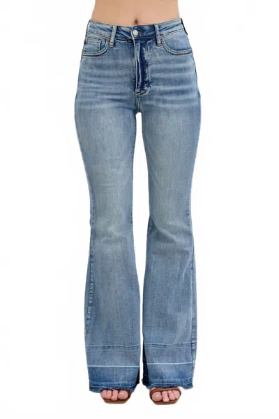 Judy Blue High Waisted Tummy Control With Release Hem Flare Jeans In Mid Blue