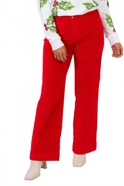 Judy Blue High Waisted Wide Leg Corduroy Trouser In Ruby In Red