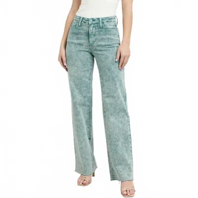 Judy Blue High-waisted Garment-dyed Raw Hem Dad Jeans In Sea Green