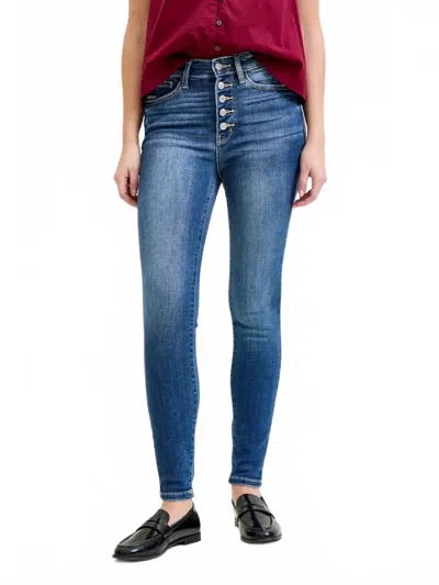 Judy Blue Hi-rise Button Fly Skinny Jeans In Medium Wash In Blue