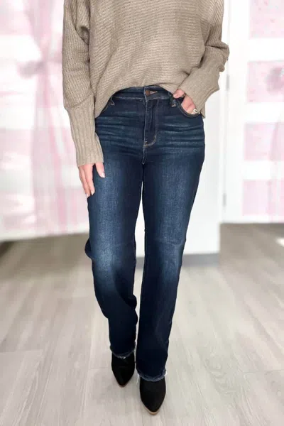 Judy Blue Iris Mid Rise Straight Leg Jeans In Dark Wash In Blue