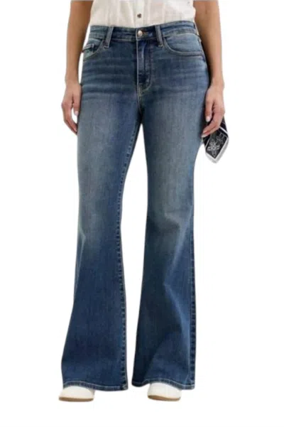Judy Blue Jaqueline Flare With Triple Needle Back Pocket & Bandana Loop Jeans In Blue