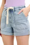 Judy Blue High Waist Cuffed Jogger Denim Short In Light Wash In Blue