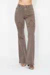 Judy Blue Knee Seam Detail & Shield Back Pockets Flare Jean In Brown In Brown