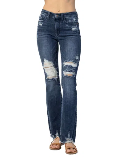 Judy Blue Kyndal Midrise Hi Contrast Slim Bootcut Jeans In Dark Wash In Blue