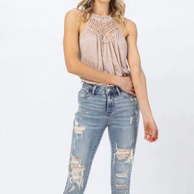 Judy Blue Lace Lace Baby Jean In Light Wash In Brown