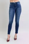 Judy Blue Mid Rise Raw Hem Skinny Jeans In Blue In Blue