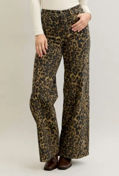 Judy Blue Leopard Print Wide Leg Jeans In Brown