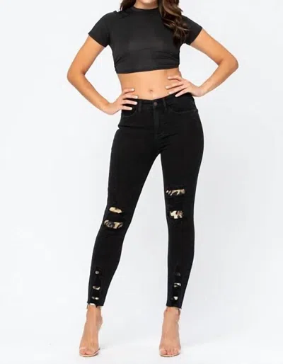 Judy Blue Leopard Skinny Jeans In Black In Neutral