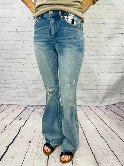 Judy Blue Light Distressed Flare Jeans In Light Wash