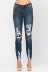 Judy Blue Lizzy Leopard Patch Skinny Jeans In Denim In Multi