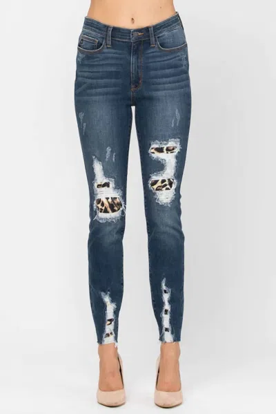 Judy Blue Lizzy Leopard Patch Skinny Jeans In Denim In Multi