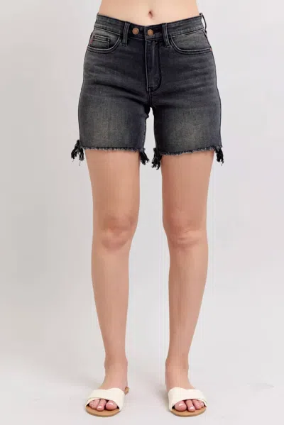 Judy Blue Long Cuff Off Dad Shorts In Black In Multi