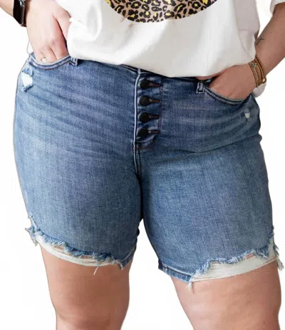 Judy Blue Making Waves Button Fly Shorts In Mid Wash In Blue