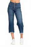 Judy Blue High Rise Button Fly Crop Wide Leg Jeans In Dark Wash In Blue