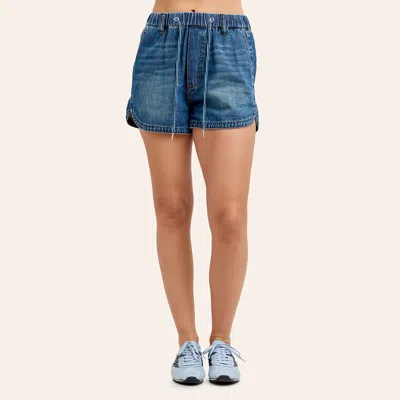 Judy Blue Medium Wash Drawstring Boxer Style Shorts In Blue