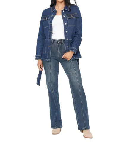 Judy Blue Mid Length Utility Side Slit Jacket In Denim In Blue