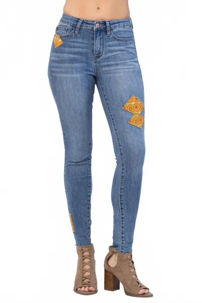 Judy Blue Mid-rise 70's Patch Skinny Jeans In Blue