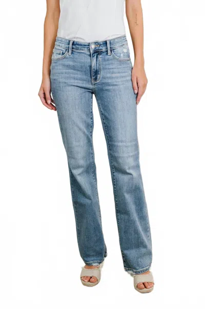 Judy Blue Mid Rise Boot Cut Jean With Distress Hem In Vintage Wash In Blue